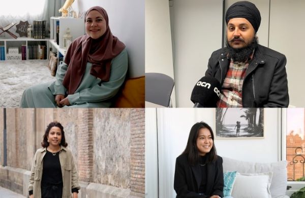 Nagia, a Muslim; Gagandeep, a Sikh; Dolma, a Buddhist; and Gisela, a Catholic (by ACN)